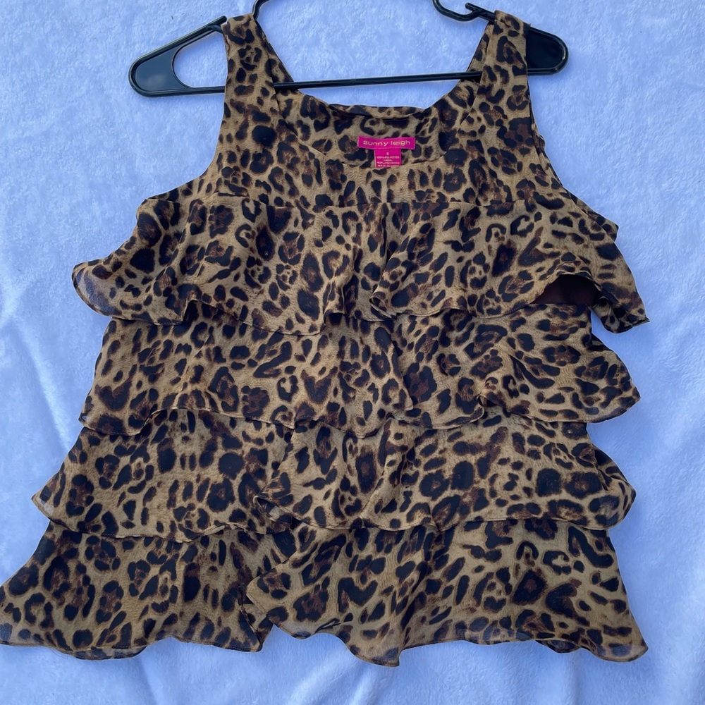 Sunny Leigh Leopard Print Ruffle Top